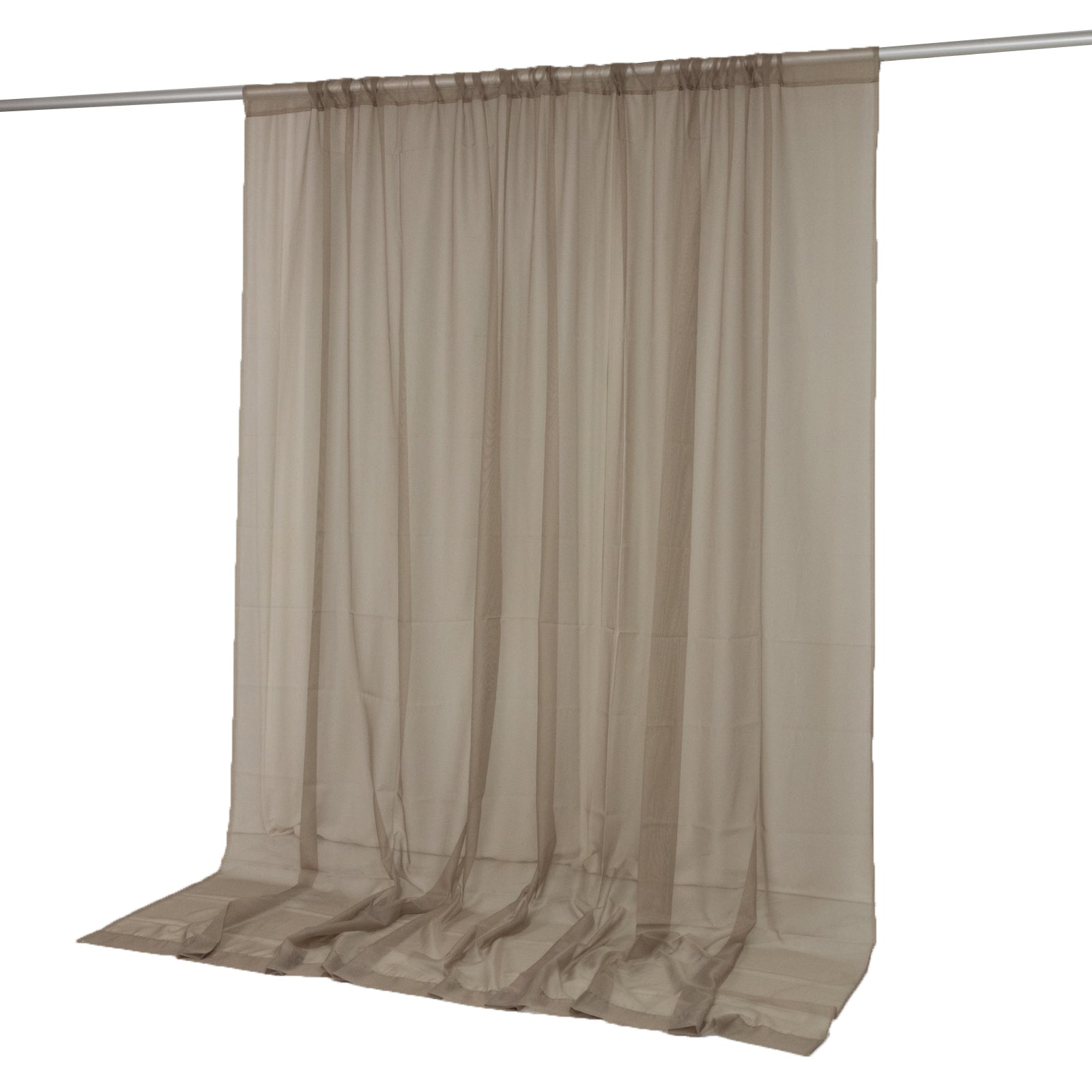 Natural sheer chiffon backdrop curtain panel in a light tan color.