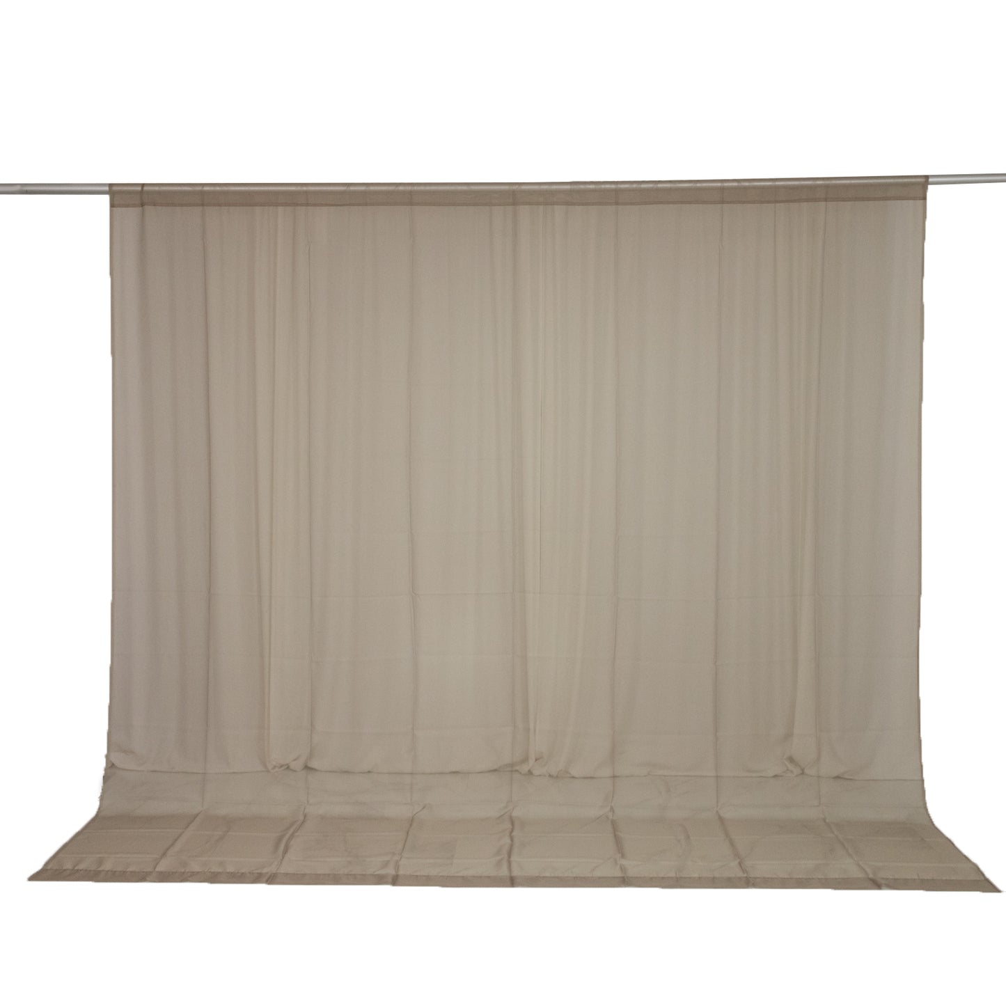 Natural chiffon backdrop curtain panel, 10ft x 10ft, sheer and flame resistant.
