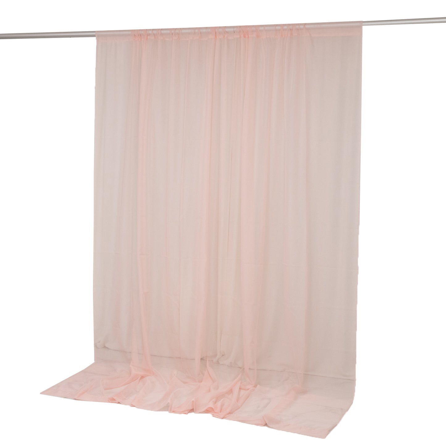 Blush chiffon backdrop curtain panel, sheer and flame resistant.