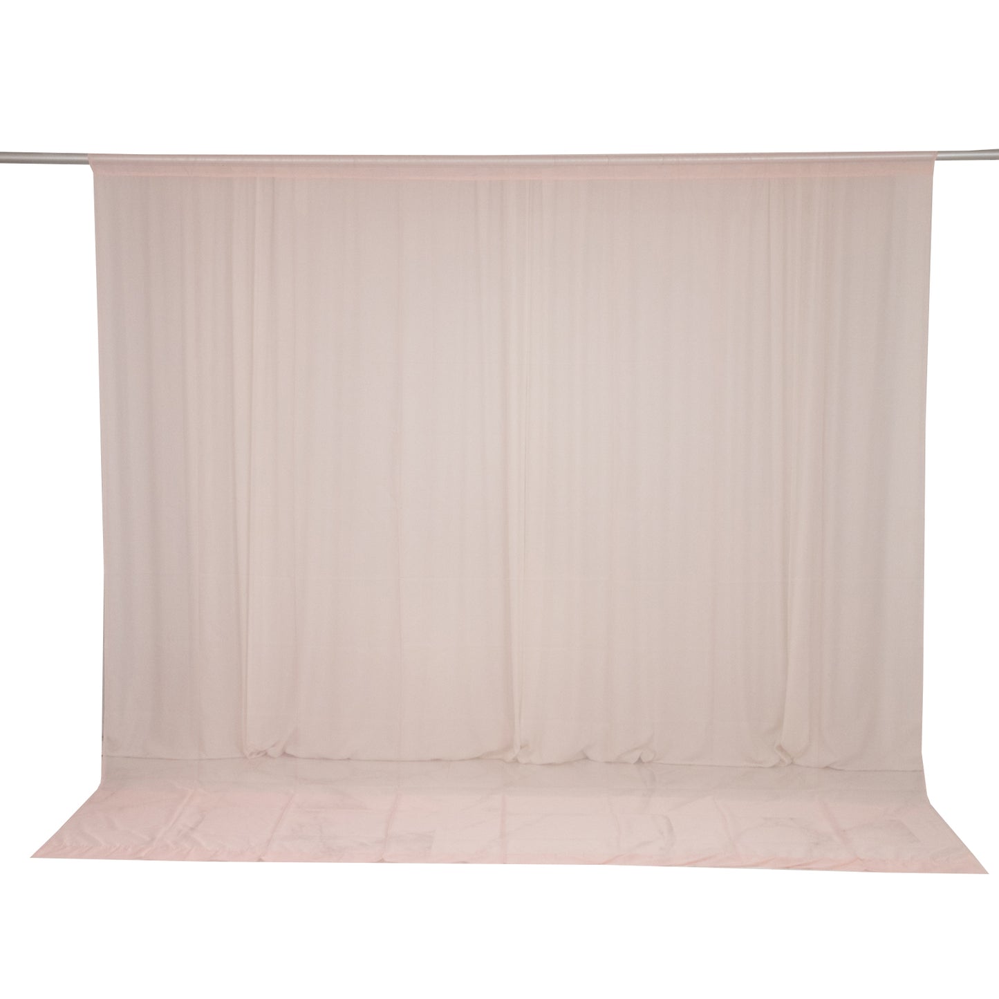 Blush chiffon backdrop curtain panel, 10ft x 10ft, sheer and flame resistant.