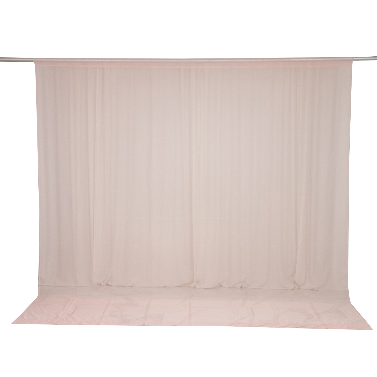 Blush chiffon backdrop curtain panel, 10ft x 10ft, sheer and flame resistant.