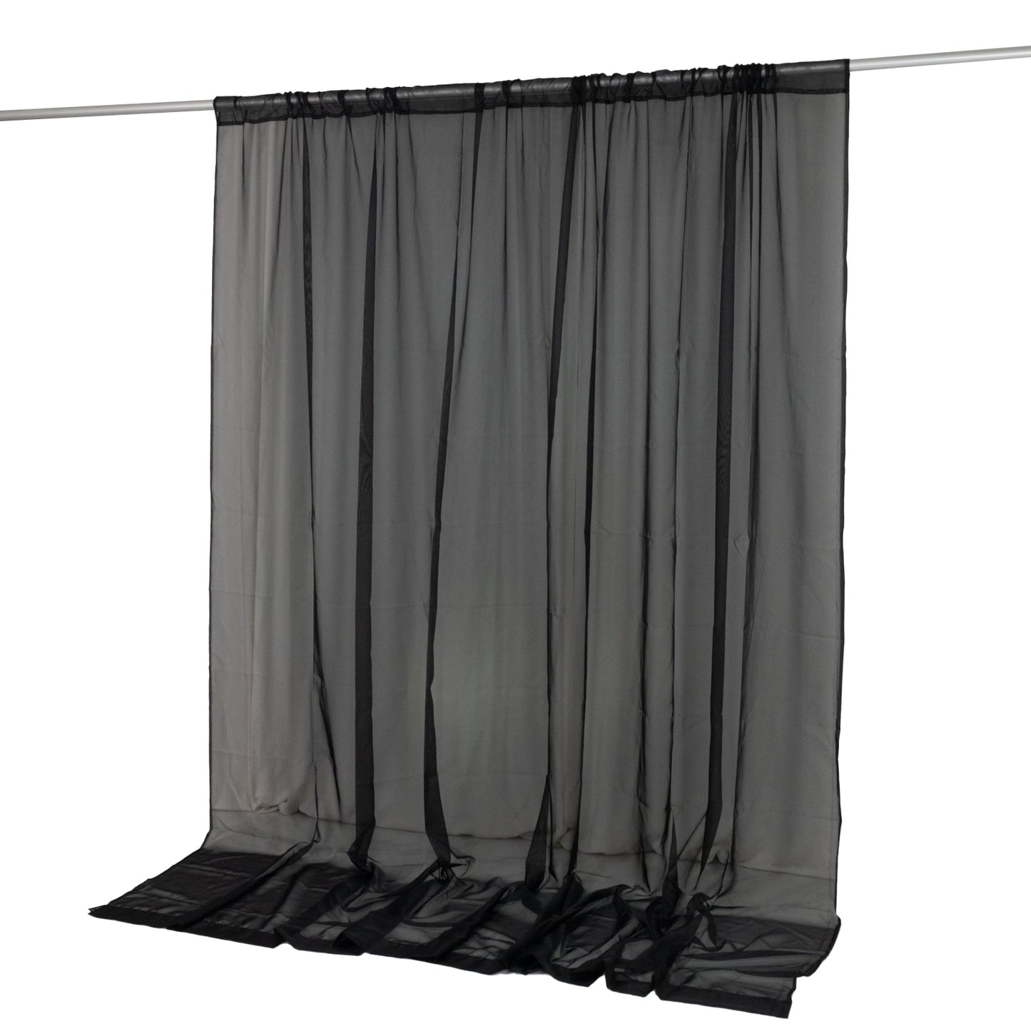 Black chiffon backdrop curtain panel, durable and flame resistant.