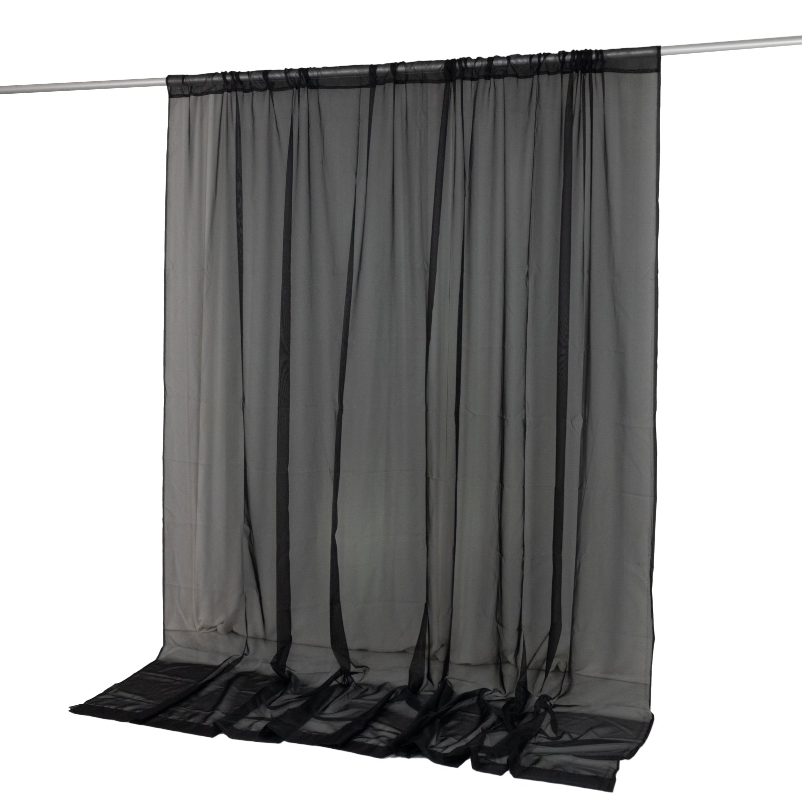 Black chiffon backdrop curtain panel, durable and flame resistant.
