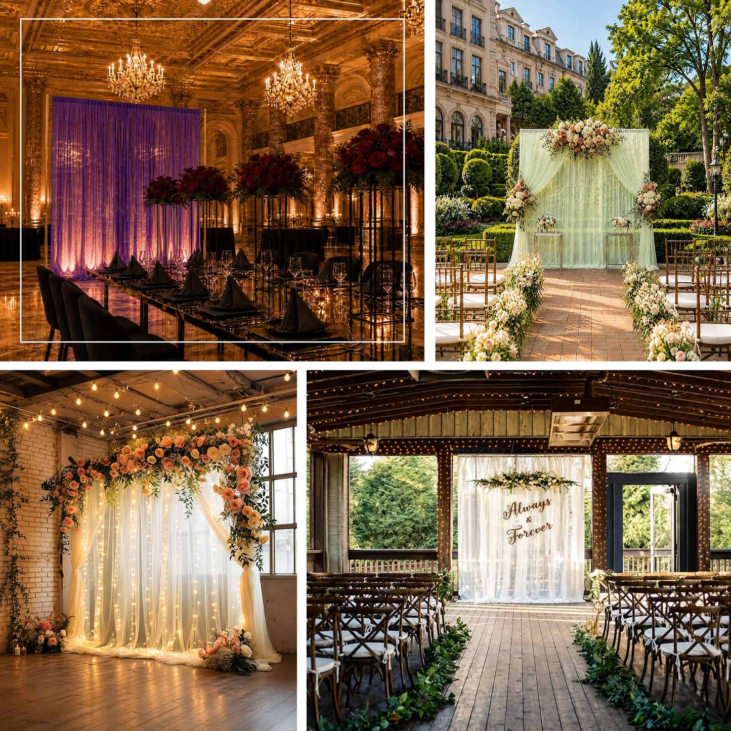 10ft x 10ft Chiffon Backdrop Curtain Panel – Natural Durable Flame Resistant Sheer Draping Fabric wi