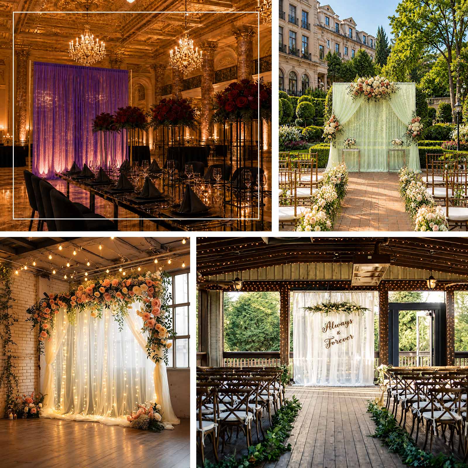 10ft x 10ft Chiffon Backdrop Curtain Panel – Natural Durable Flame Resistant Sheer Draping Fabric wi