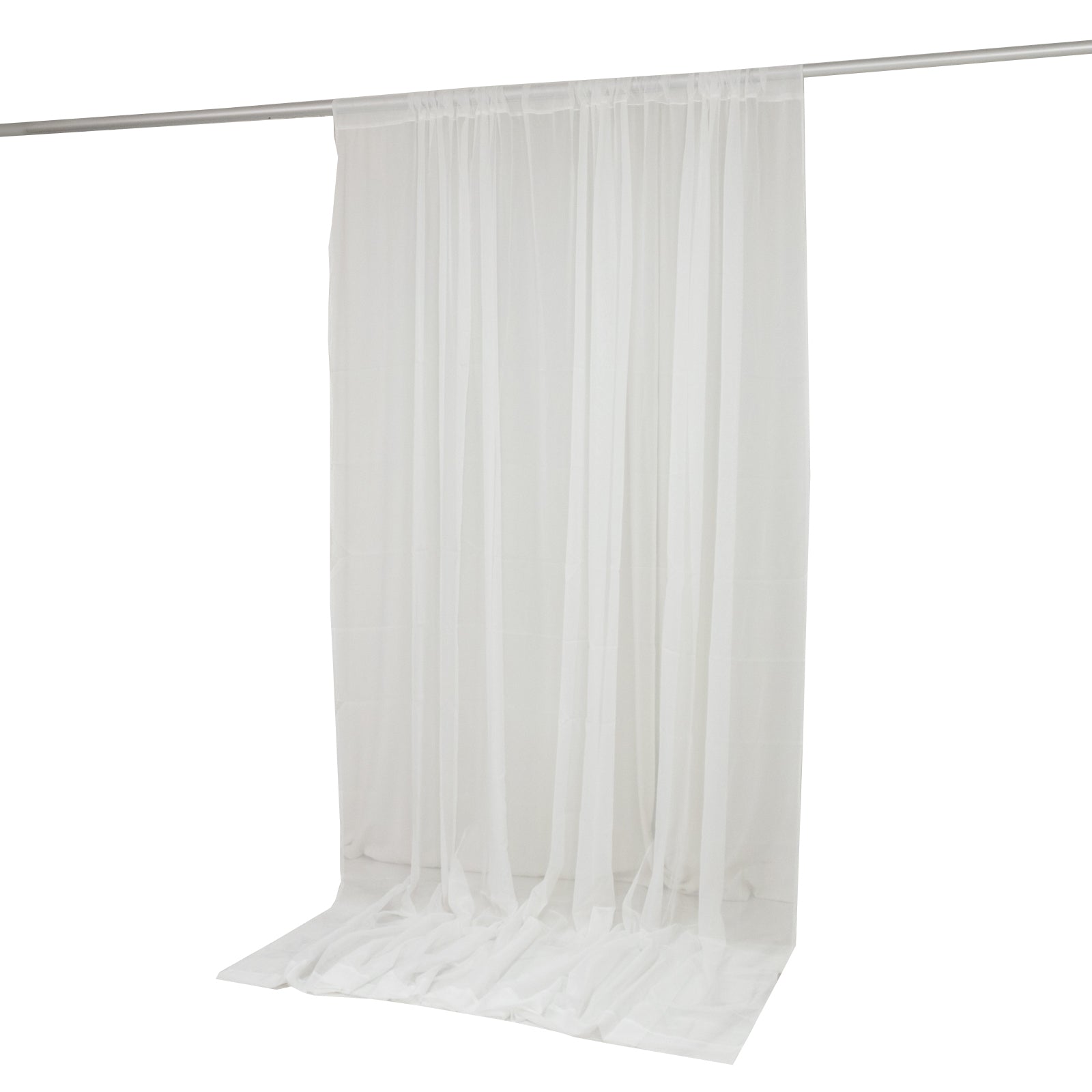 Ivory chiffon backdrop curtain panel with rod pocket, sheer and flame resistant.