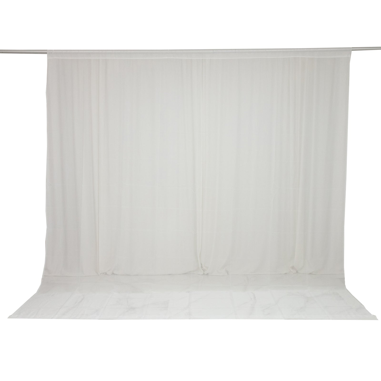 Ivory chiffon backdrop curtain panel, durable and flame resistant.