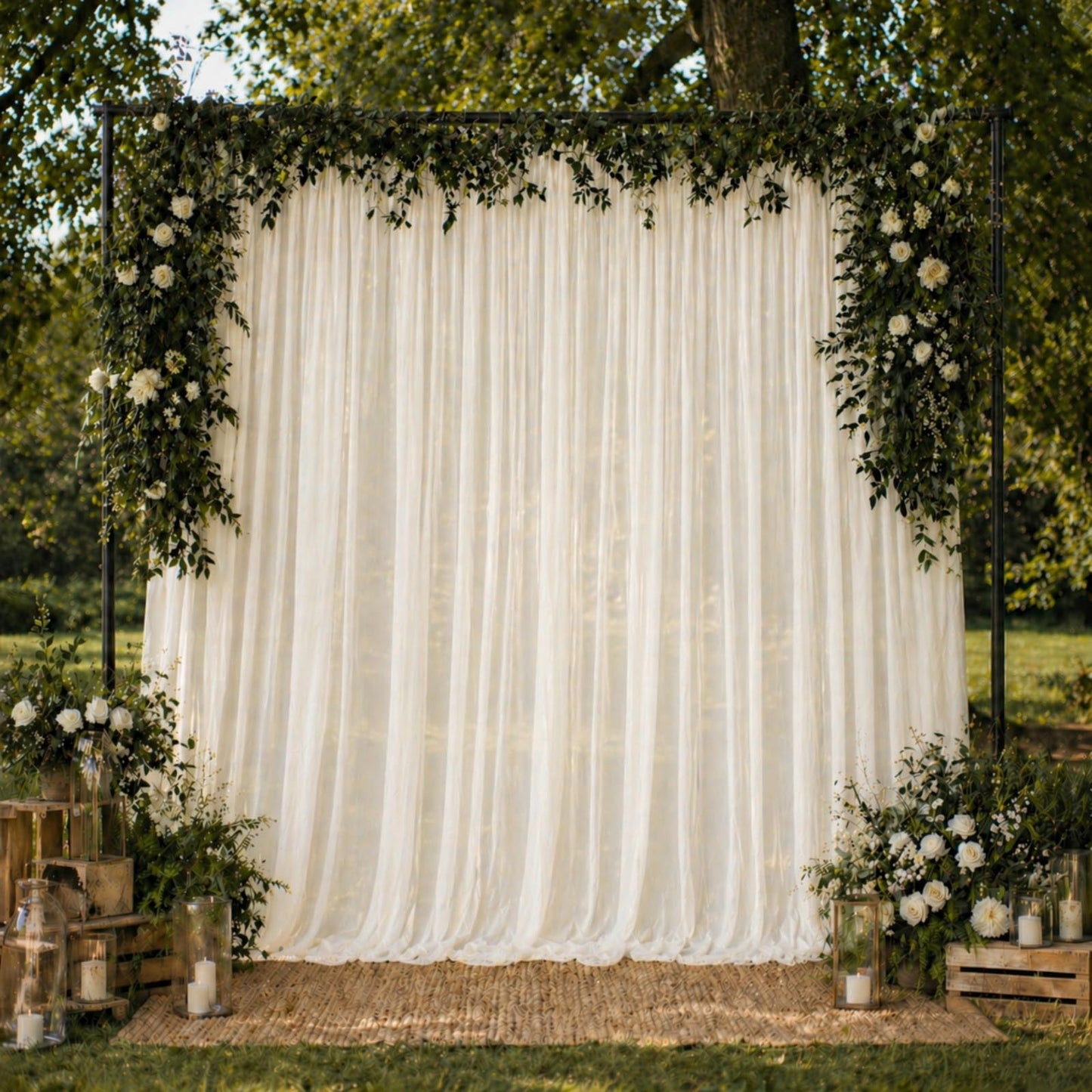 Ivory chiffon backdrop curtain panel for elegant event draping.