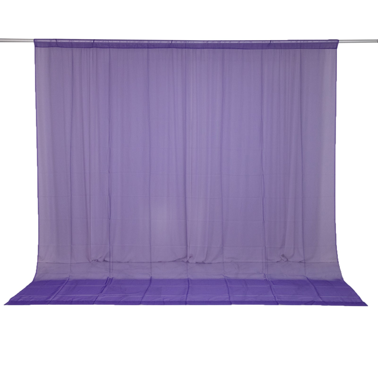 Purple sheer chiffon backdrop curtain panel, 10ft x 10ft, flame resistant.