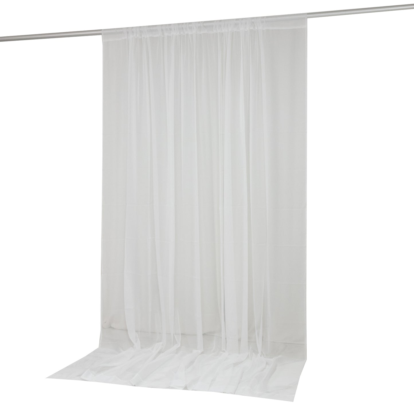 White chiffon backdrop curtain panel for elegant draping and decor.