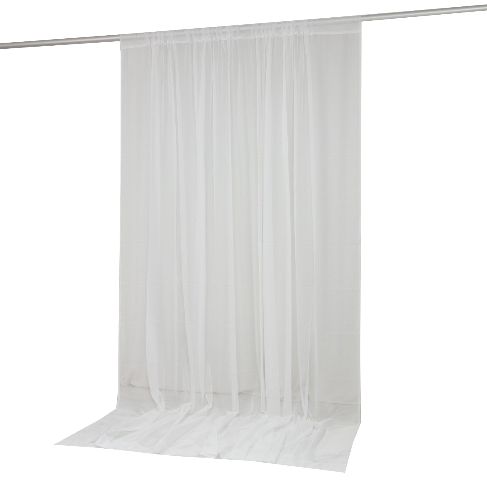 White chiffon backdrop curtain panel for elegant draping and decor.