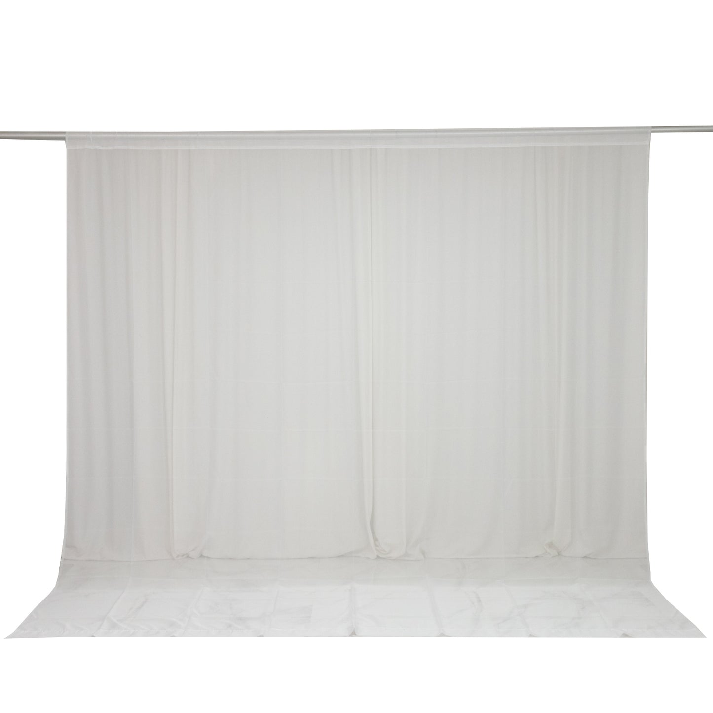 White chiffon backdrop curtain panel, durable and flame resistant.