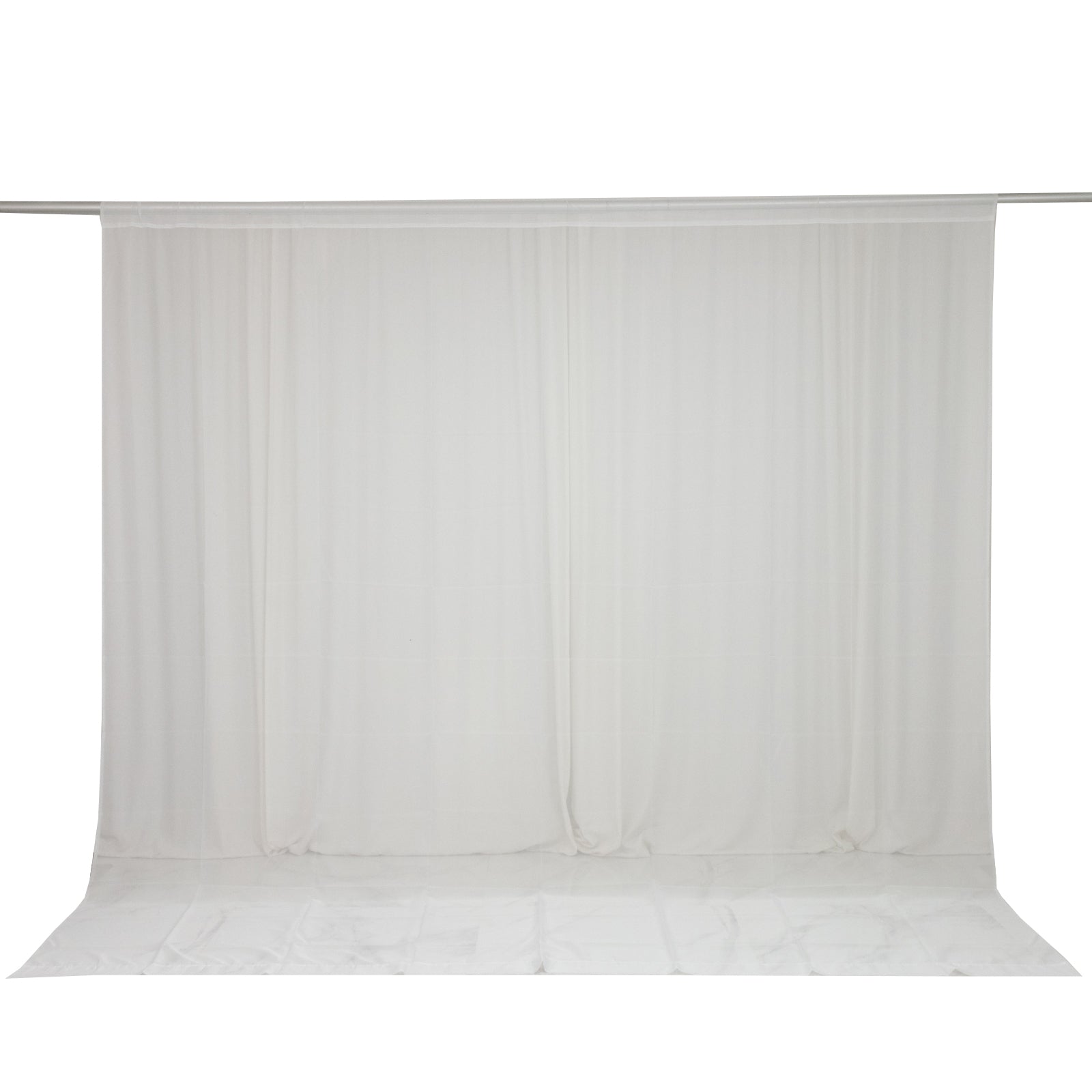 White chiffon backdrop curtain panel, durable and flame resistant.