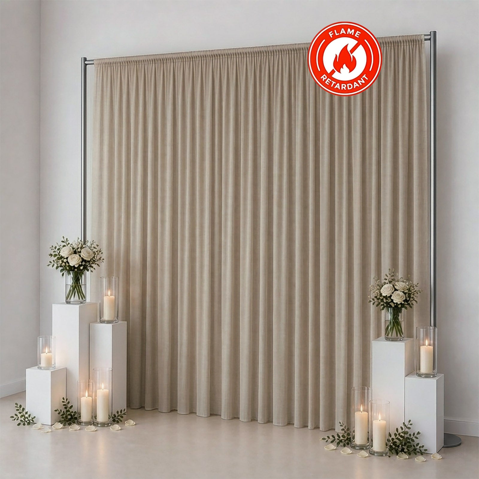 Flame retardant beige pleated curtain for elegant room divider decor