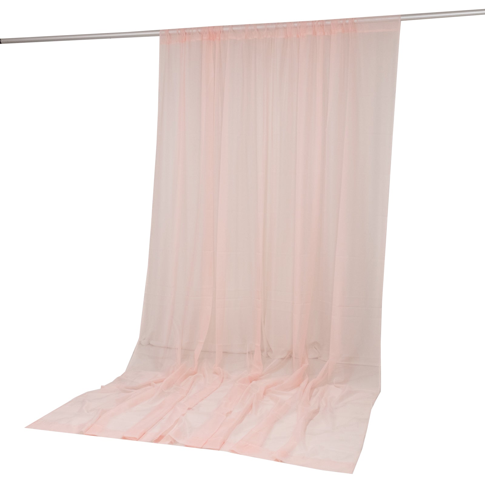 Blush chiffon backdrop curtain panel, sheer and flame resistant.