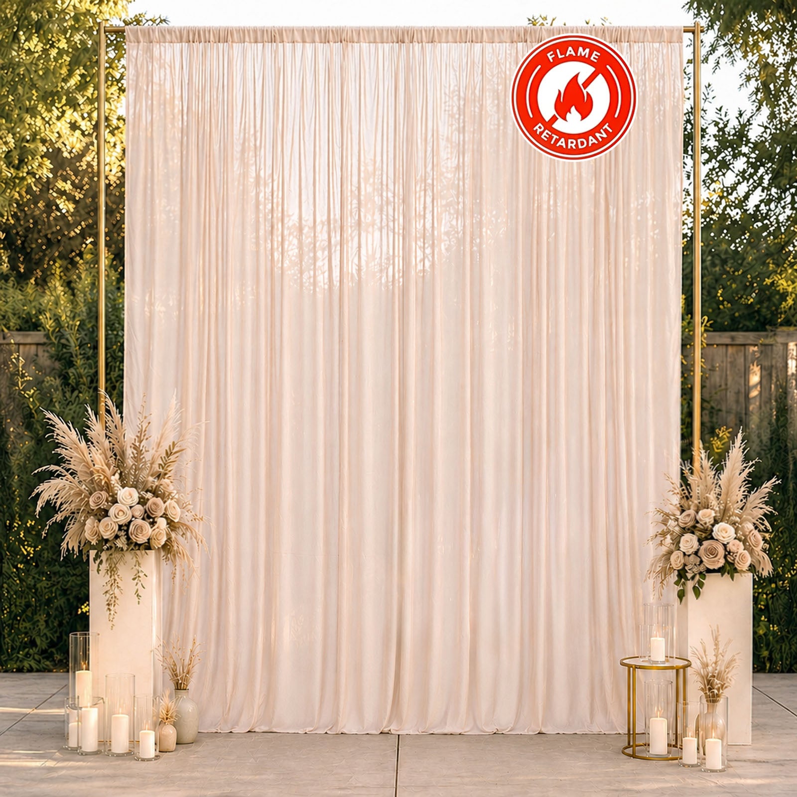 Blush chiffon backdrop curtain panel for elegant event decor.