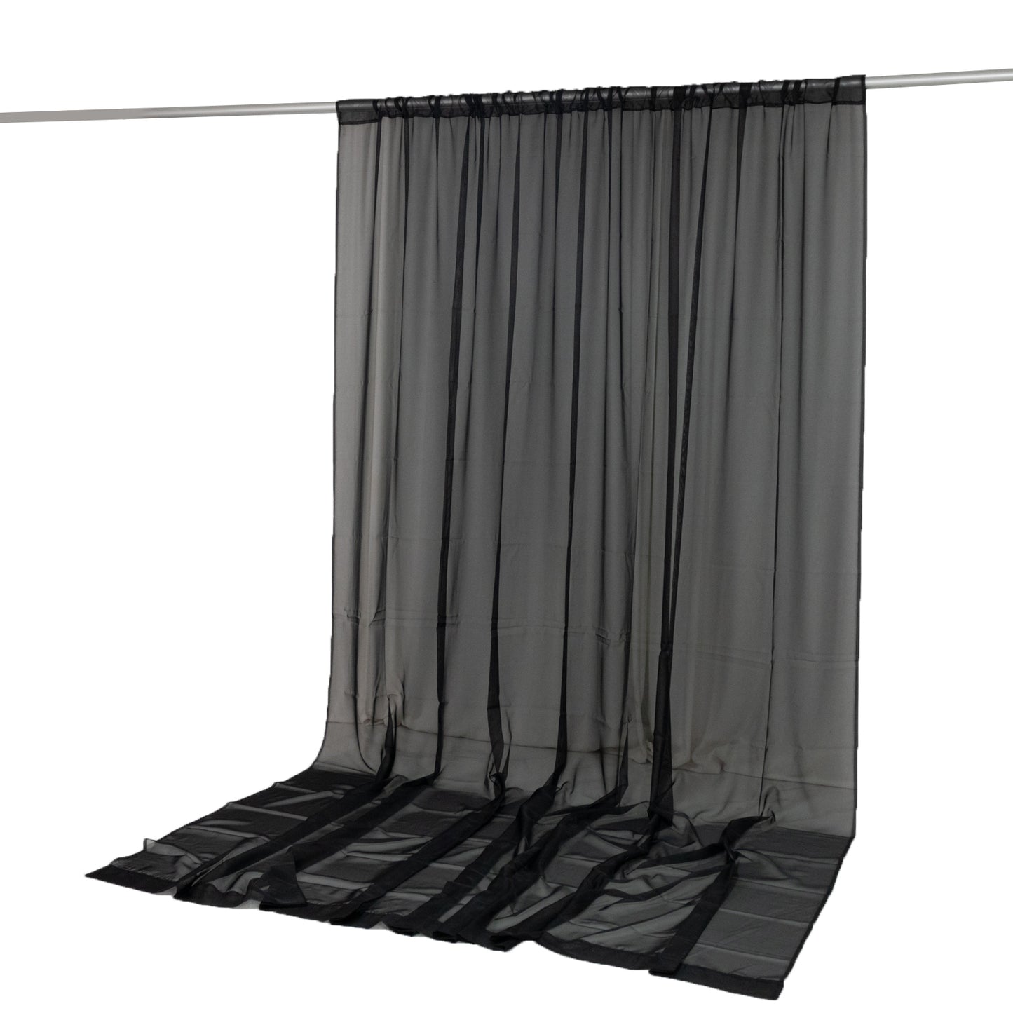 Black chiffon backdrop curtain panel, durable and flame resistant.