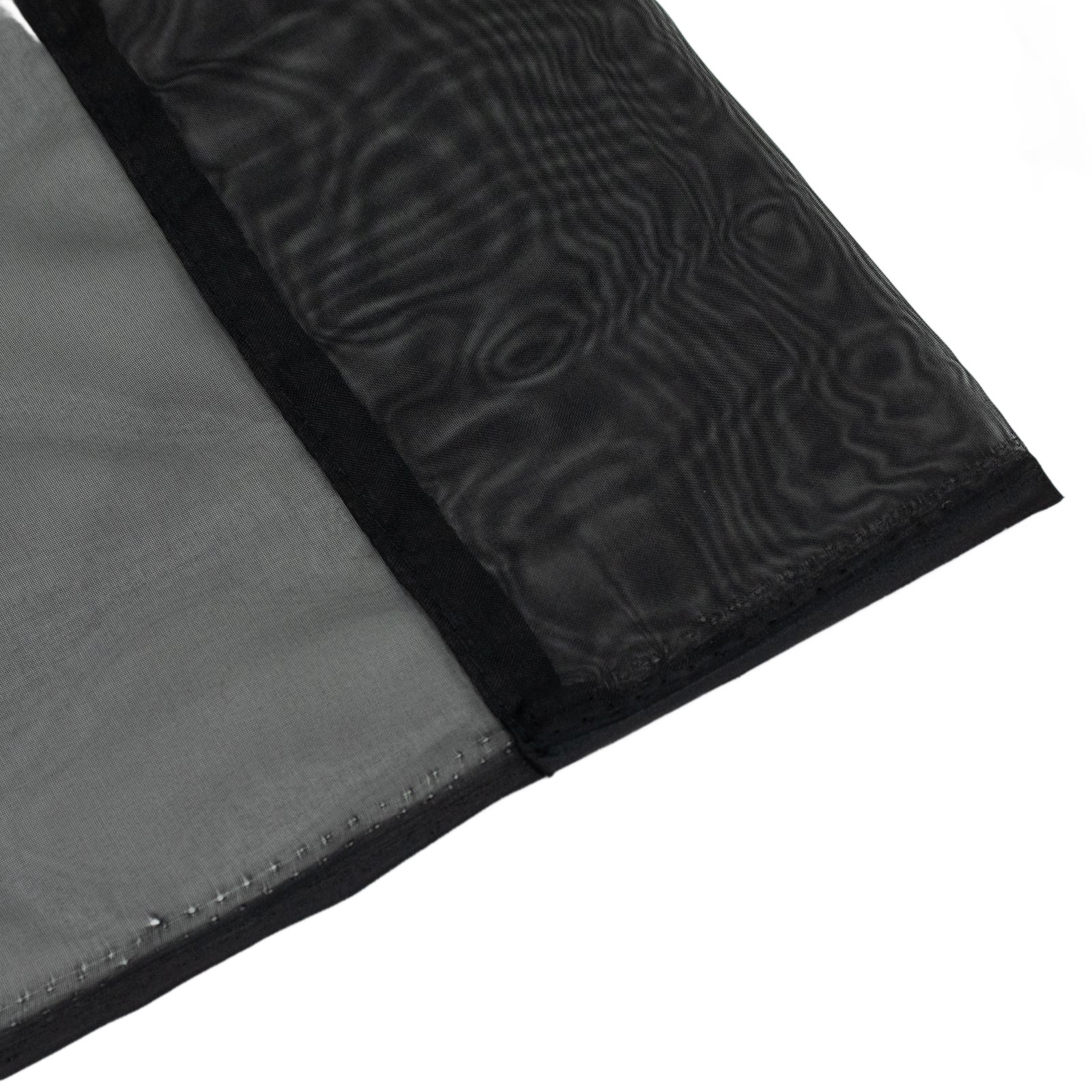Black chiffon backdrop curtain panel with sheer draping fabric.