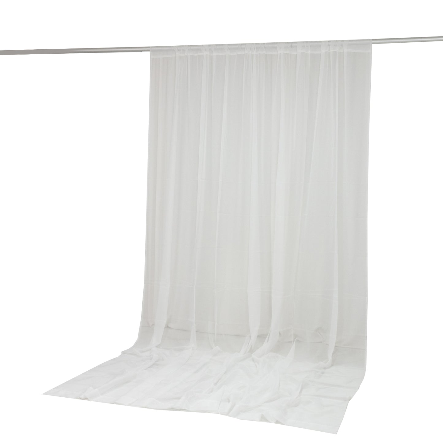 Ivory chiffon backdrop curtain panel, sheer and flame resistant.