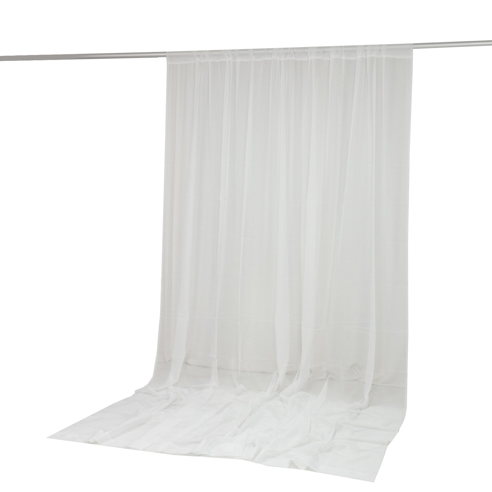 Ivory chiffon backdrop curtain panel, sheer and flame resistant.