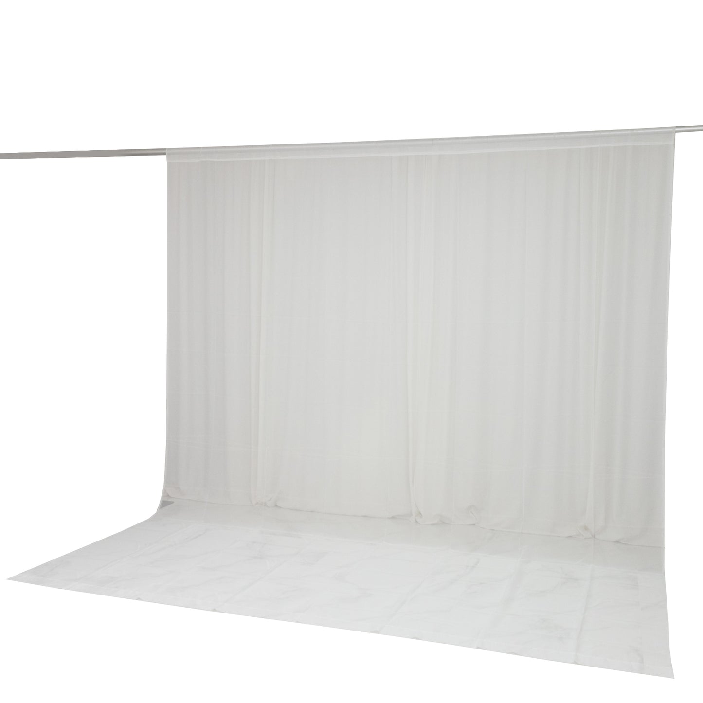 Ivory chiffon backdrop curtain panel, sheer and flame resistant.