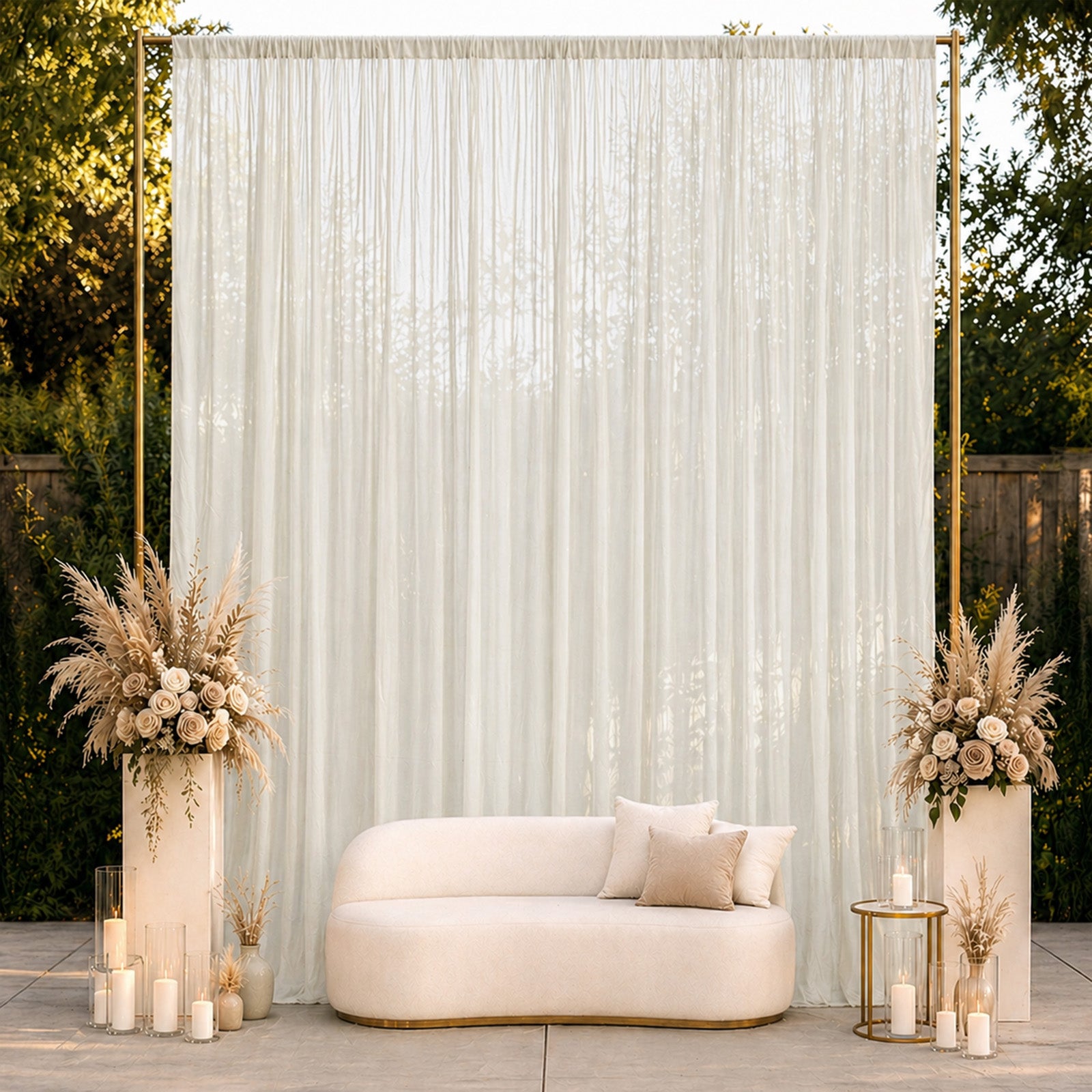Ivory chiffon backdrop curtain panel for elegant draping and decor.