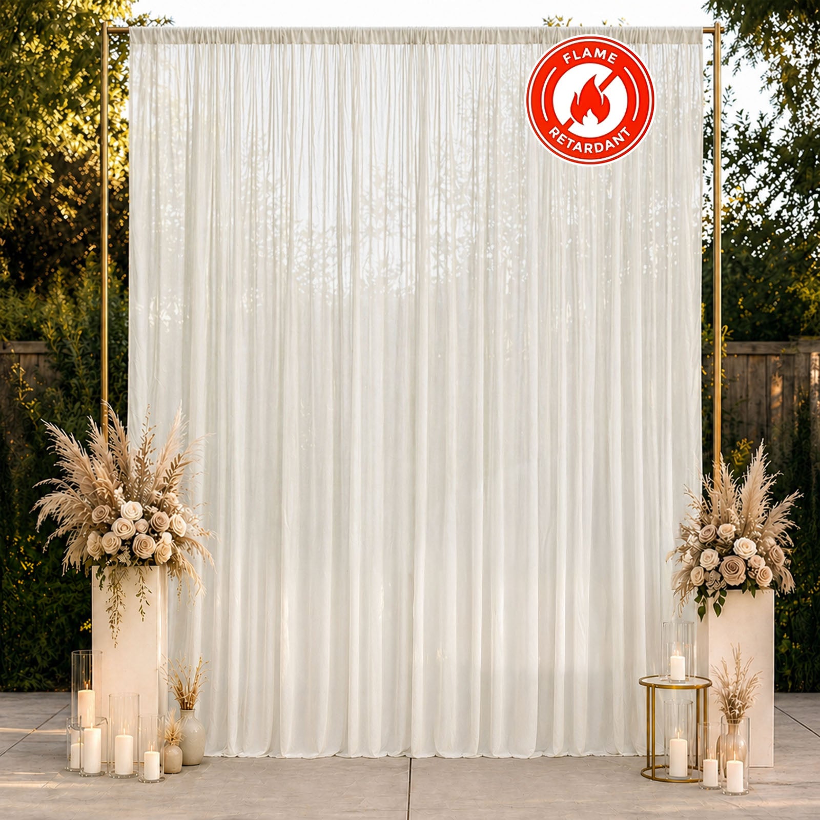 Ivory chiffon backdrop curtain panel for elegant draping and decor.