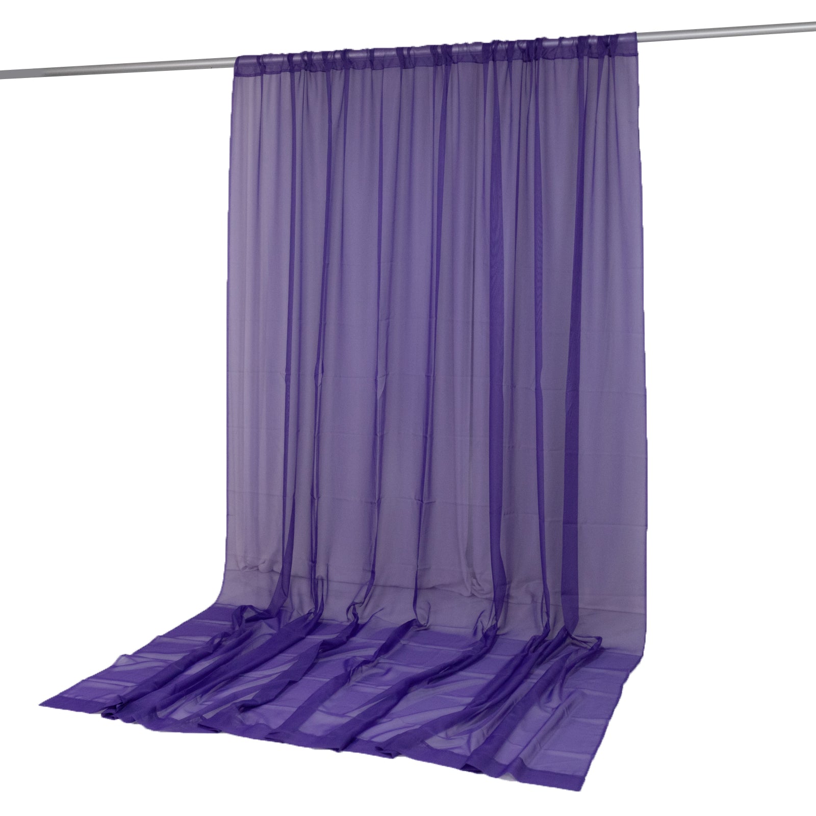 Purple chiffon backdrop curtain panel, sheer and flame resistant.