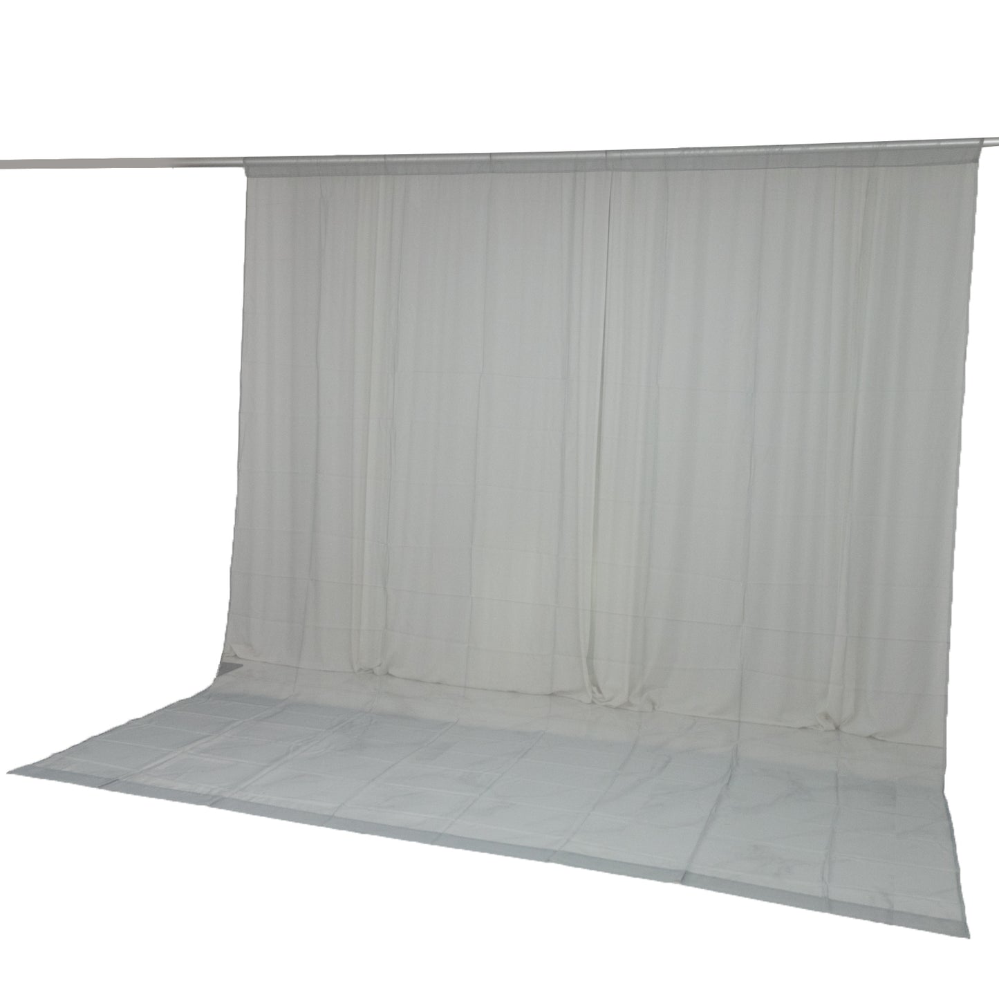 Silver chiffon backdrop curtain panel, durable and flame resistant.