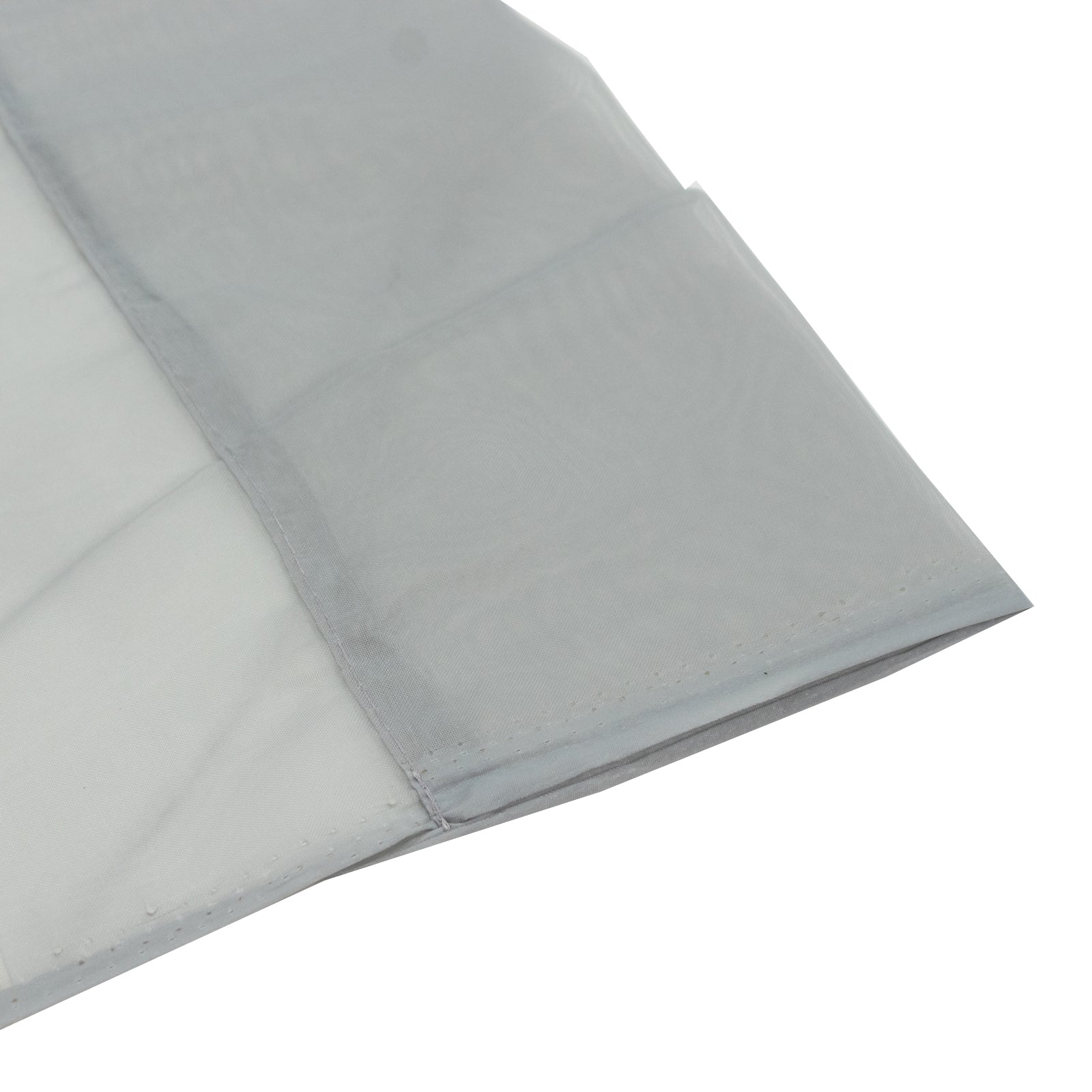 Silver chiffon backdrop curtain panel, durable and flame resistant.