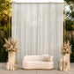 Silver chiffon backdrop curtain panel in a serene outdoor setting.
