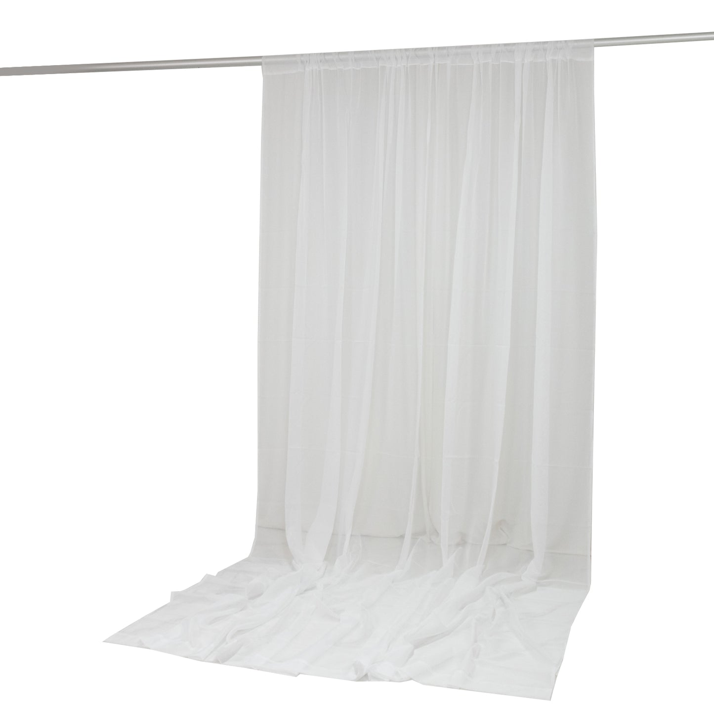 White chiffon backdrop curtain panel, durable and flame resistant.