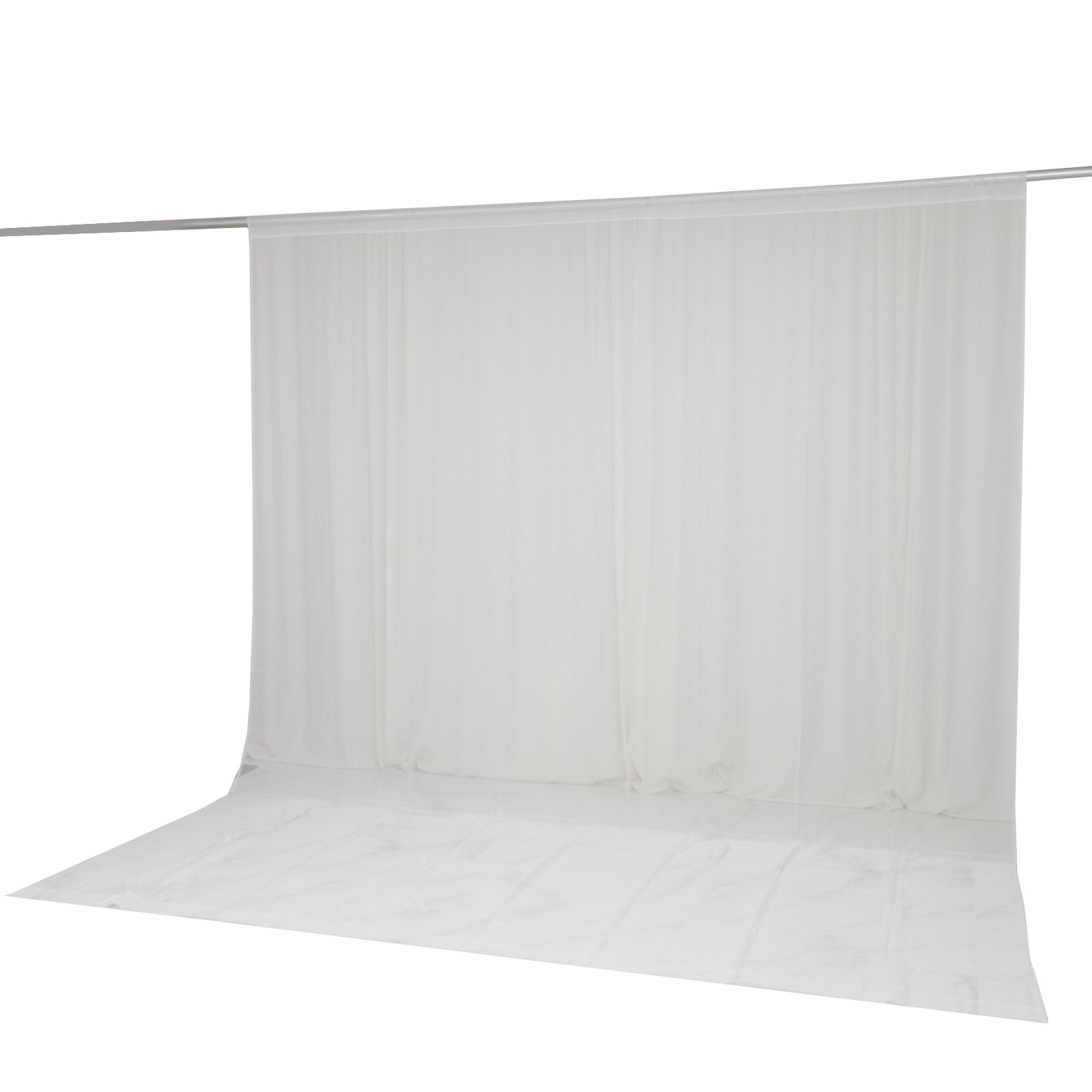 White chiffon backdrop curtain panel, durable and flame resistant.