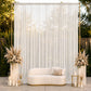 White chiffon backdrop curtain panel with elegant draping and floral decor.