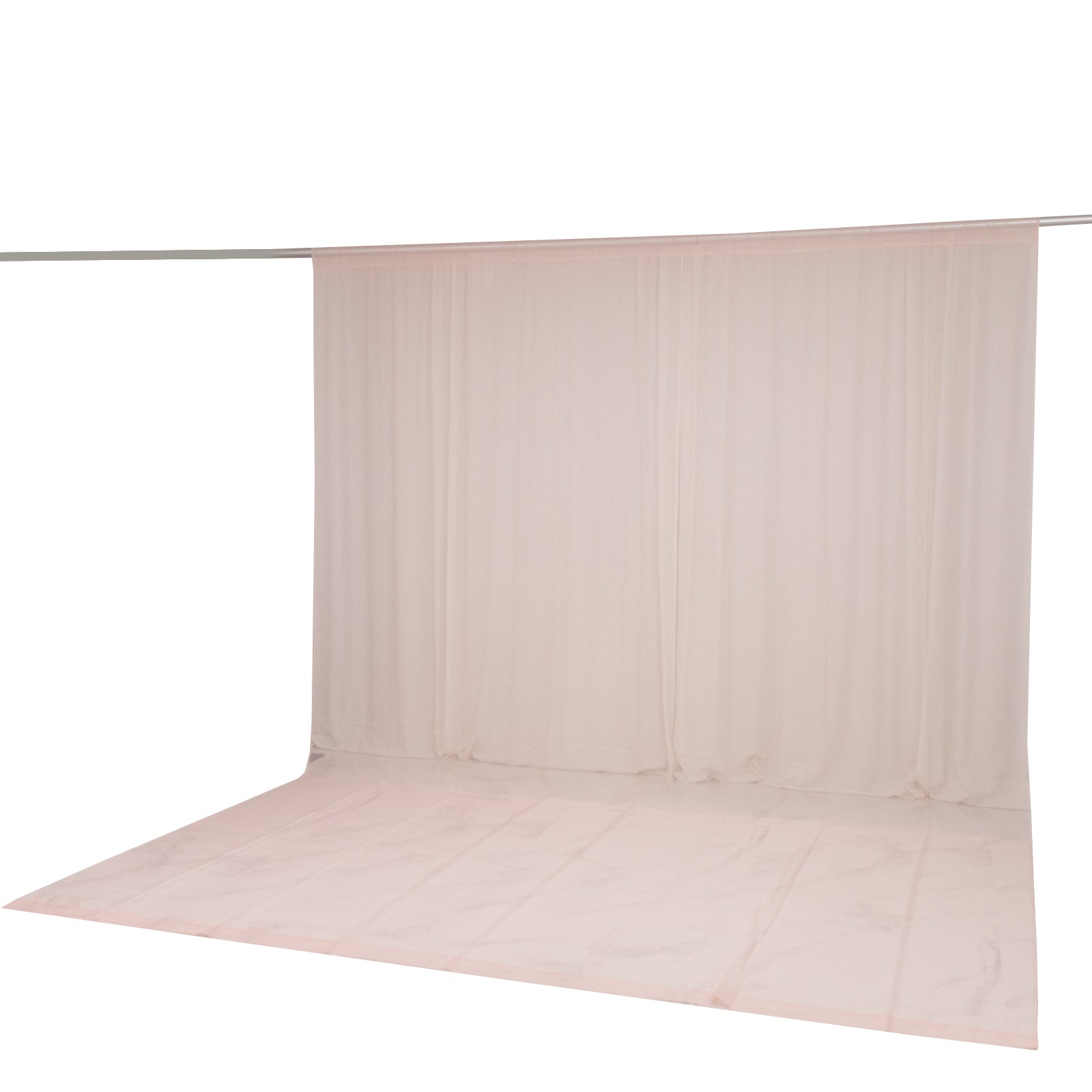 Blush chiffon backdrop curtain panel, durable and flame resistant.