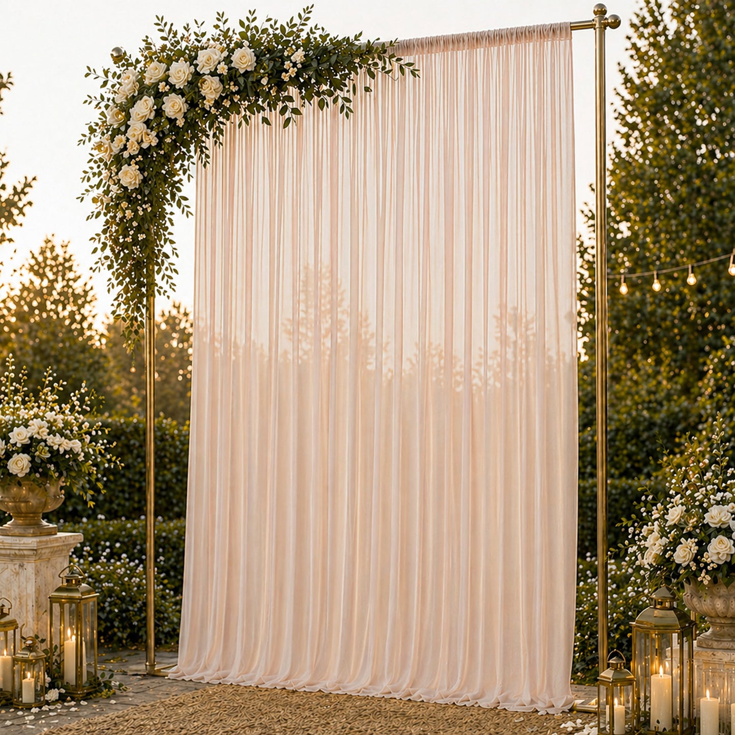 Blush chiffon backdrop curtain panel for elegant draping and decor.