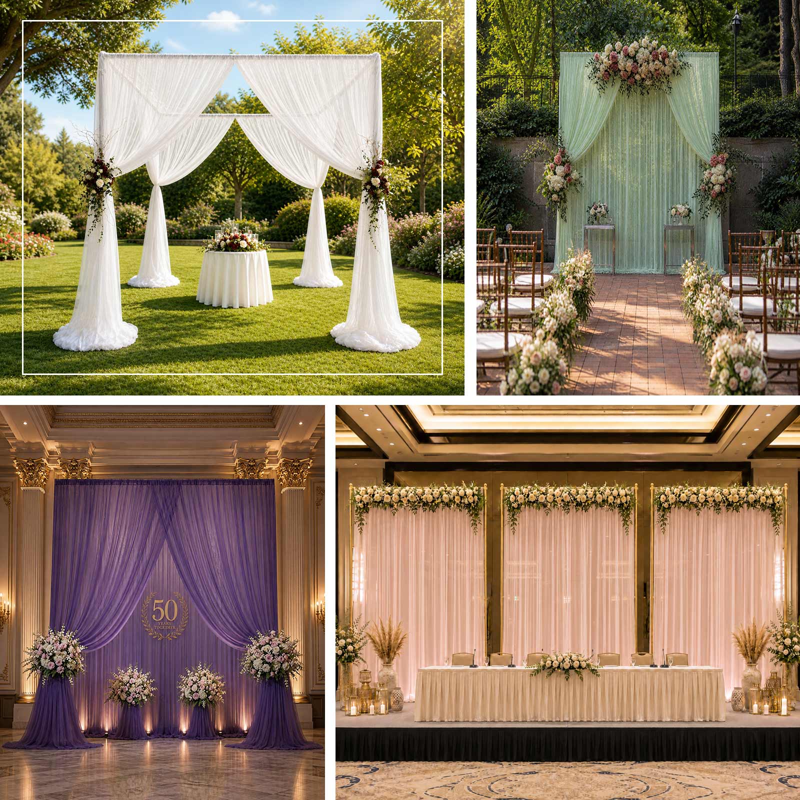 10ft x 14ft Chiffon Backdrop Curtain Panel – Durable Flame Resistant Sheer Draping Fabric with Rod P