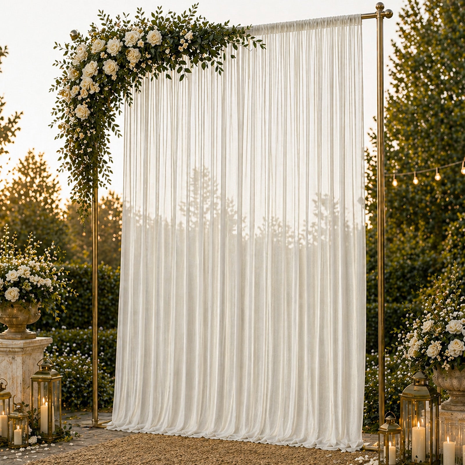 Ivory chiffon backdrop curtain panel for elegant draping and decor.