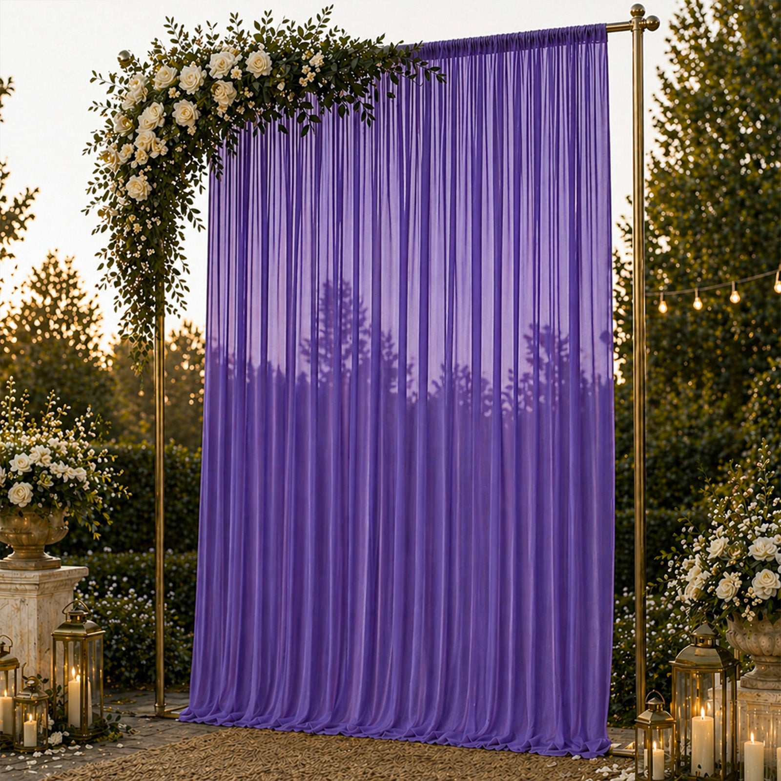 Purple chiffon backdrop curtain panel, perfect for events and decor.