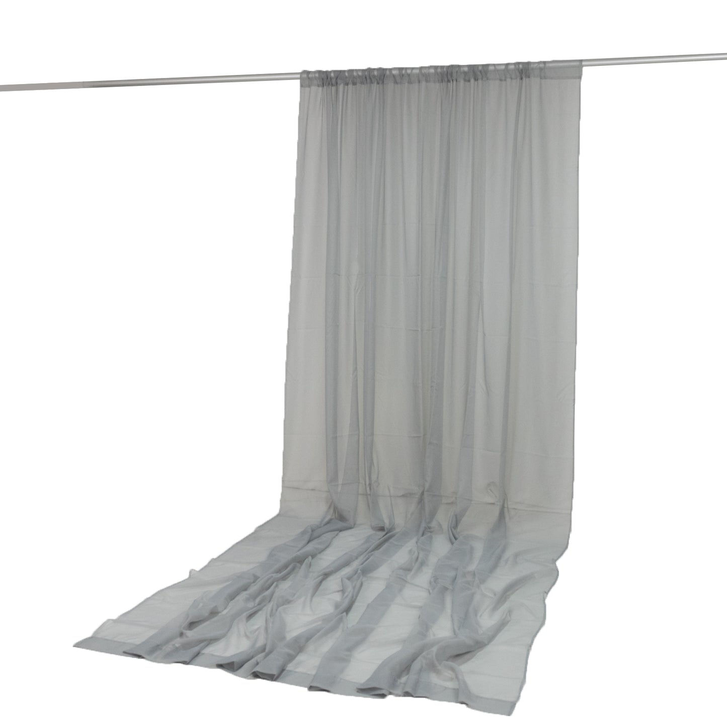 Silver chiffon backdrop curtain panel, durable and flame resistant. #whtbkgd