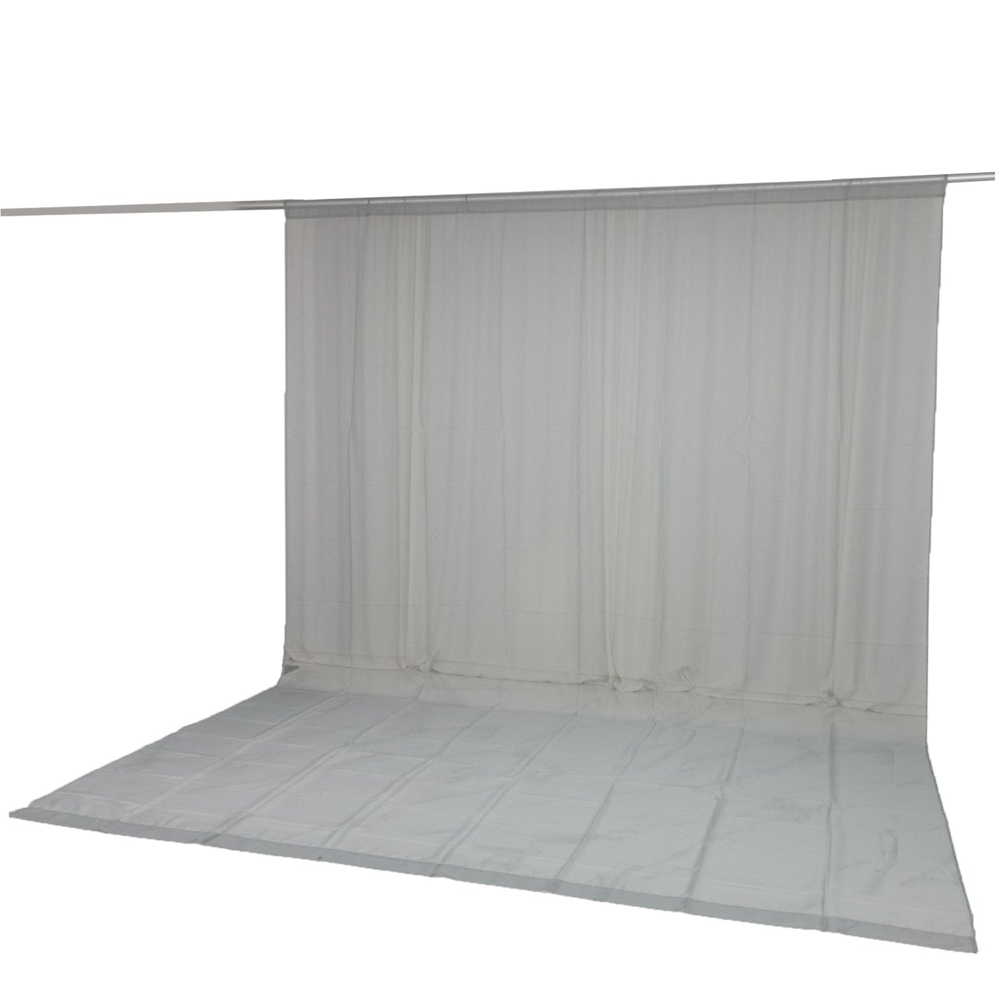 Silver chiffon backdrop curtain panel, durable and flame resistant.