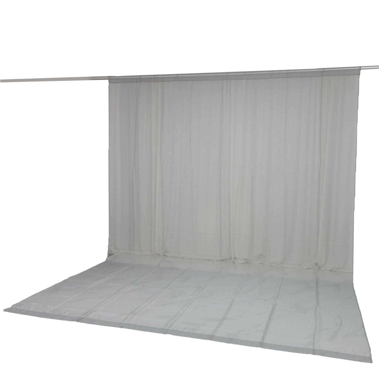 Silver chiffon backdrop curtain panel, durable and flame resistant.