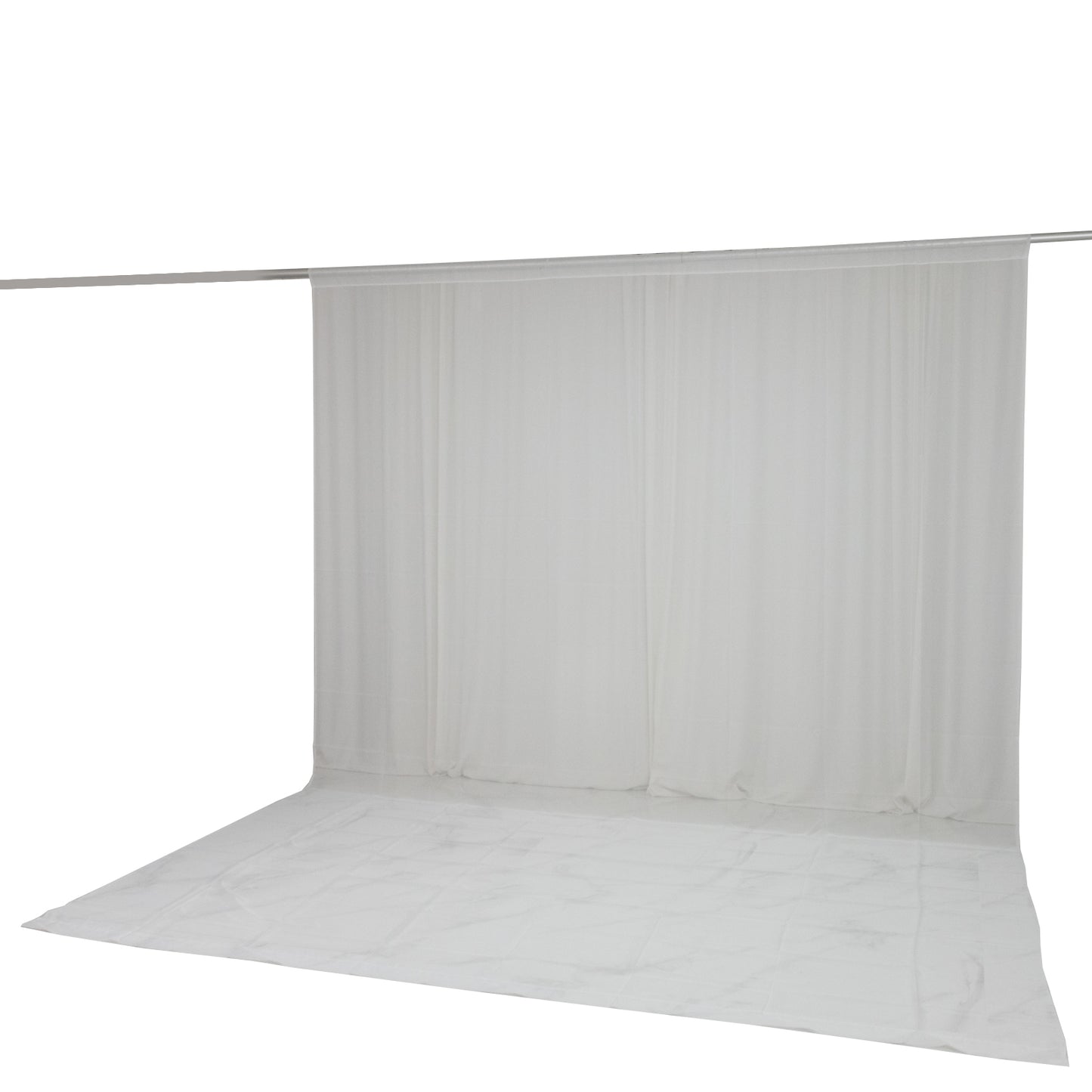 White chiffon backdrop curtain panel, durable and flame resistant.