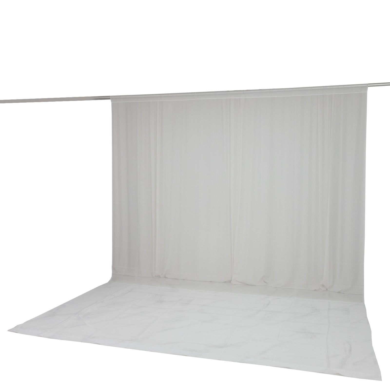 White chiffon backdrop curtain panel, durable and flame resistant.