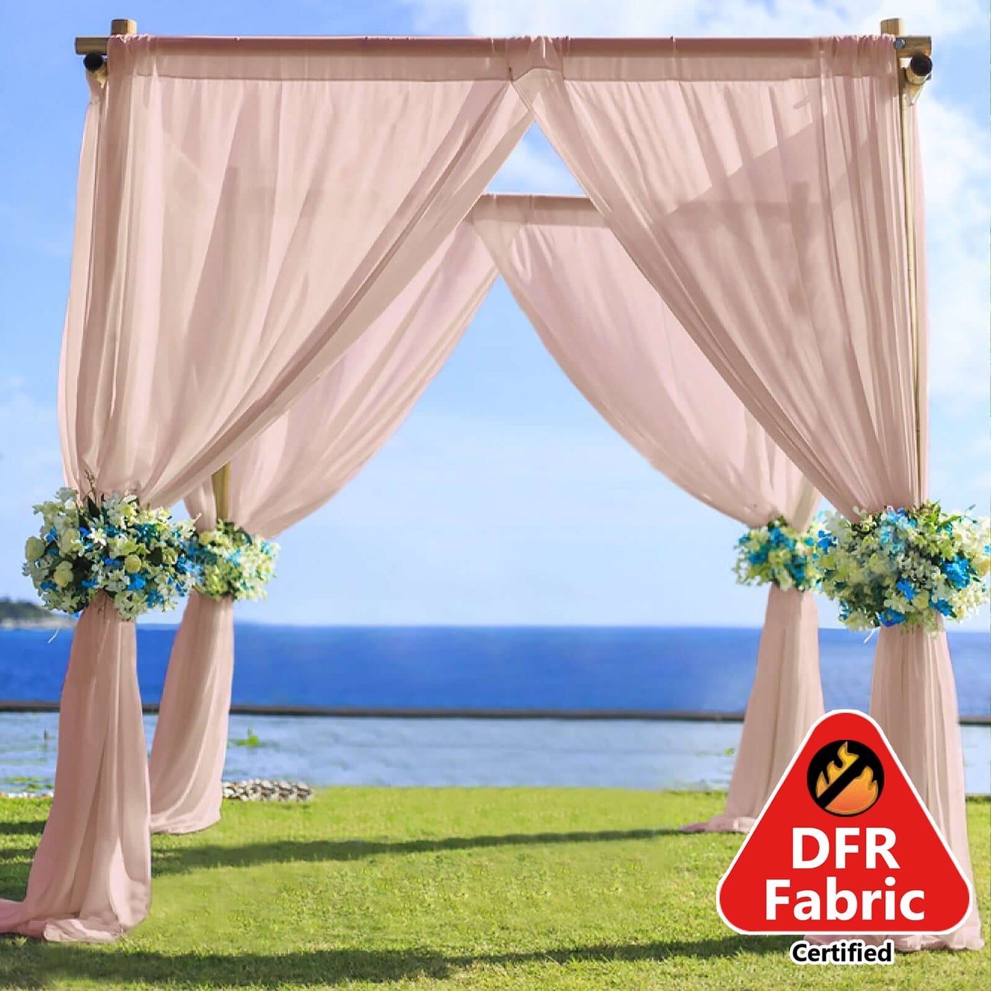 5ftx14ft Premium Blush Chiffon Curtain Panel, Durable Flame Resistant Backdrop Ceiling Drapery With Rod Pocket