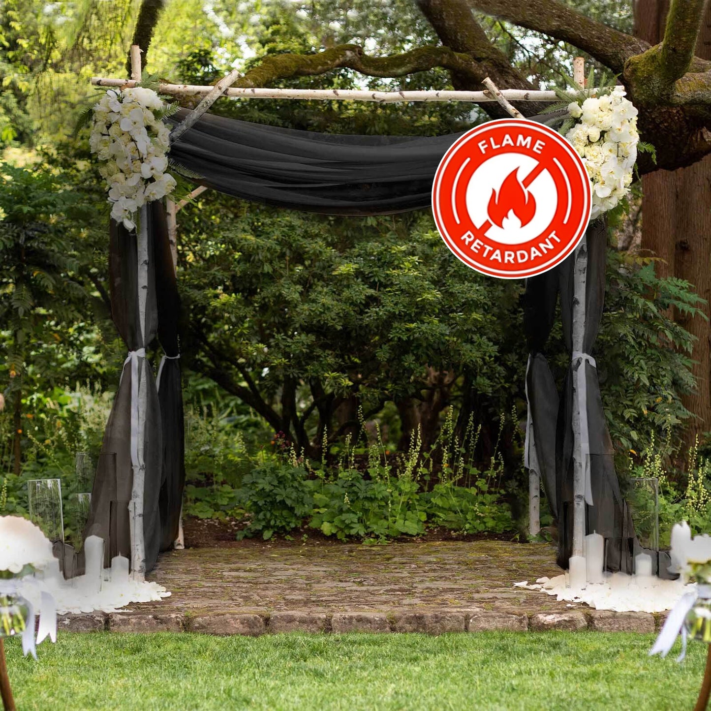 Black Chiffon Curtain Panel 5 Feet x 14 Feet Durable Flame Resistant Backdrop Ceiling Drapery With Rod Pocket