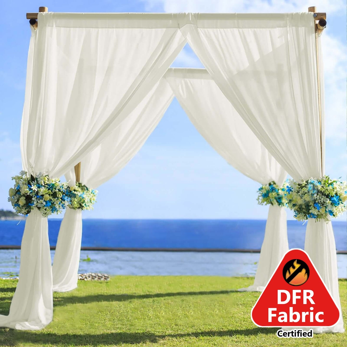 5ftx14ft Premium Ivory Chiffon Curtain Panel, Durable Flame Resistant Backdrop Ceiling Drapery With Rod Pocket