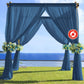 Navy blue chiffon curtain panel backdrop drapery with floral accents.
