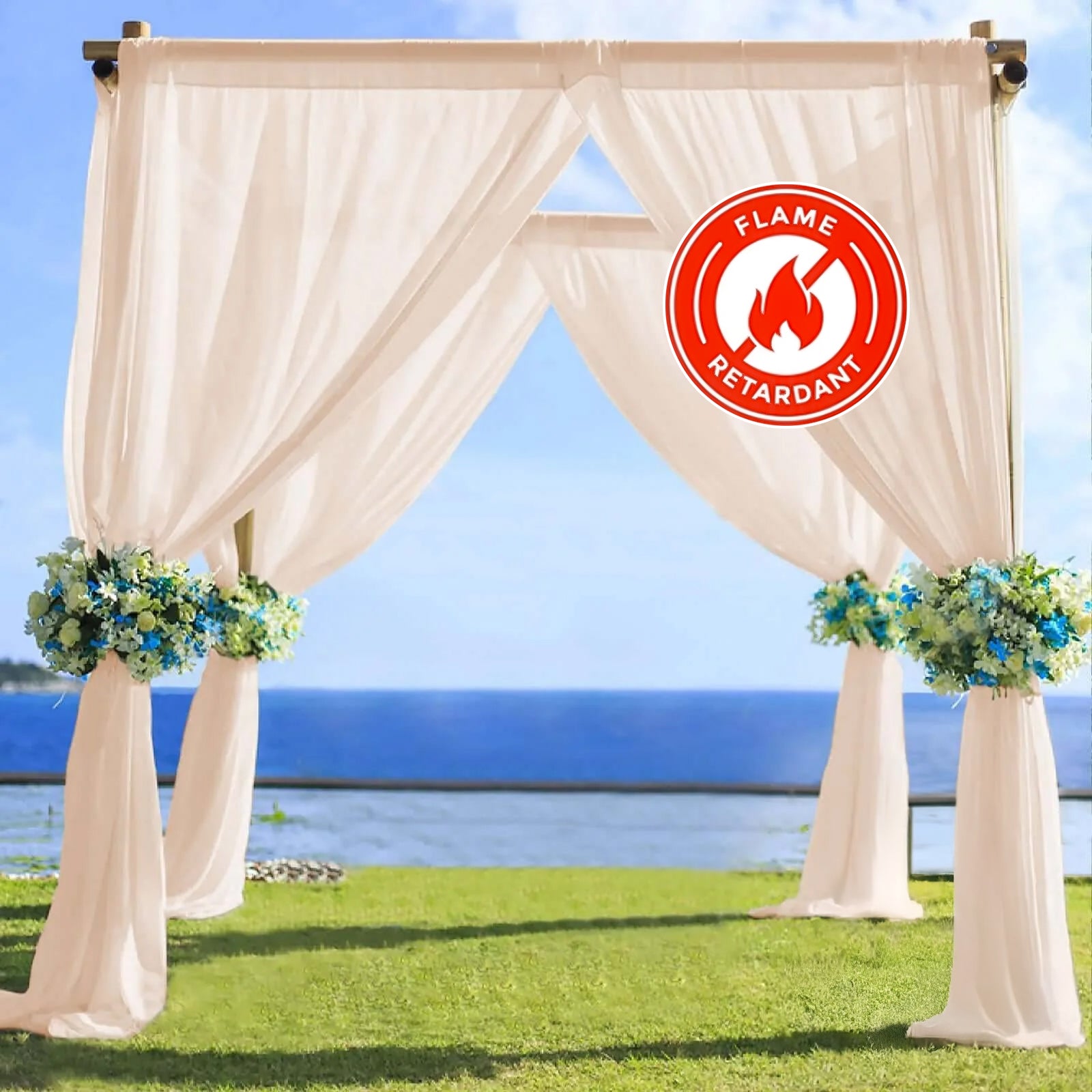 Nude chiffon curtain panel backdrop drapery for events and decor.