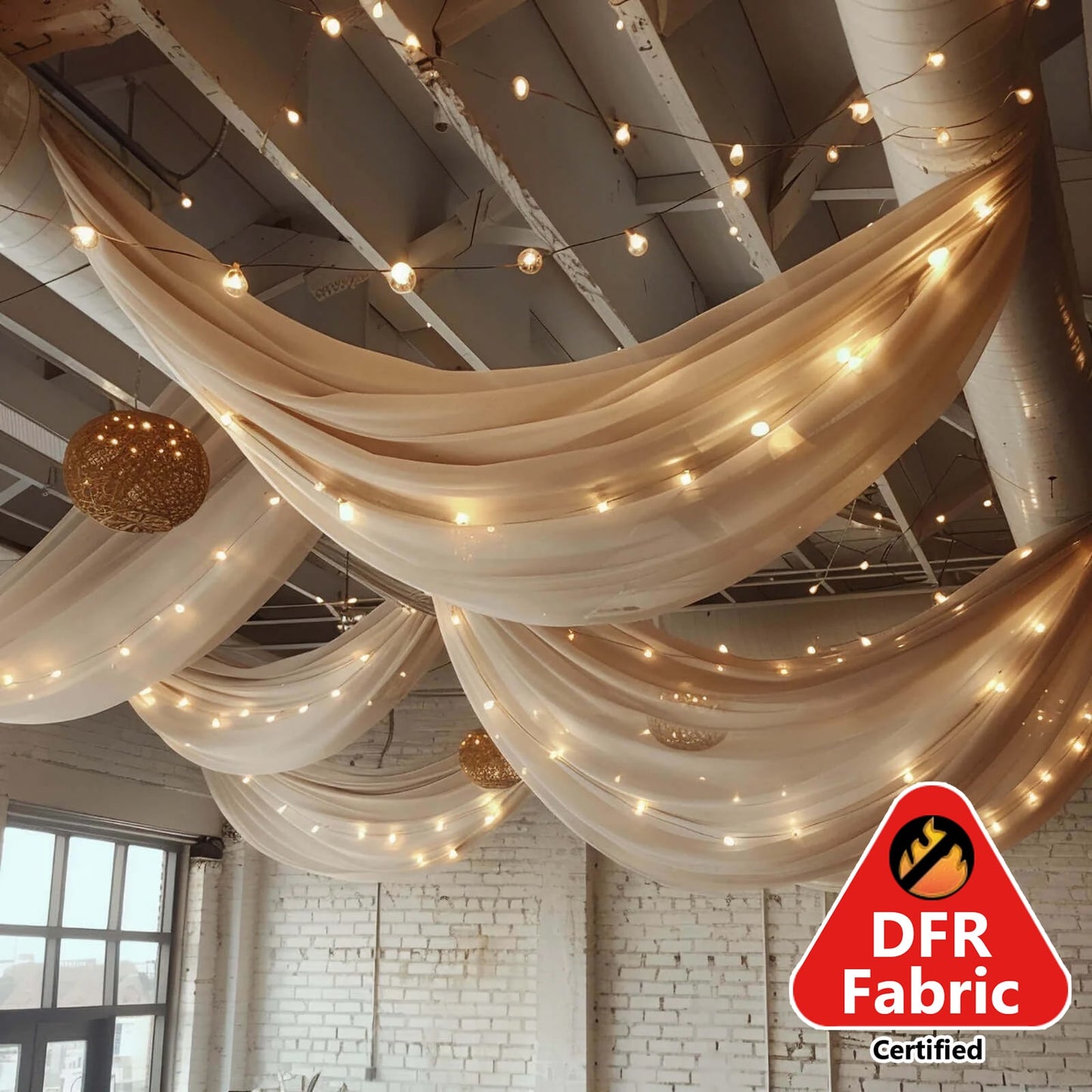 5ftx32ft Premium Natural Chiffon Curtain Panel, Durable Flame Resistant Backdrop Ceiling Drapery With Rod Pocket